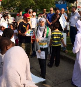 Haneen Alsaad about to speak at the #Utica4Gaza rally (Photo: Love and Rage)
