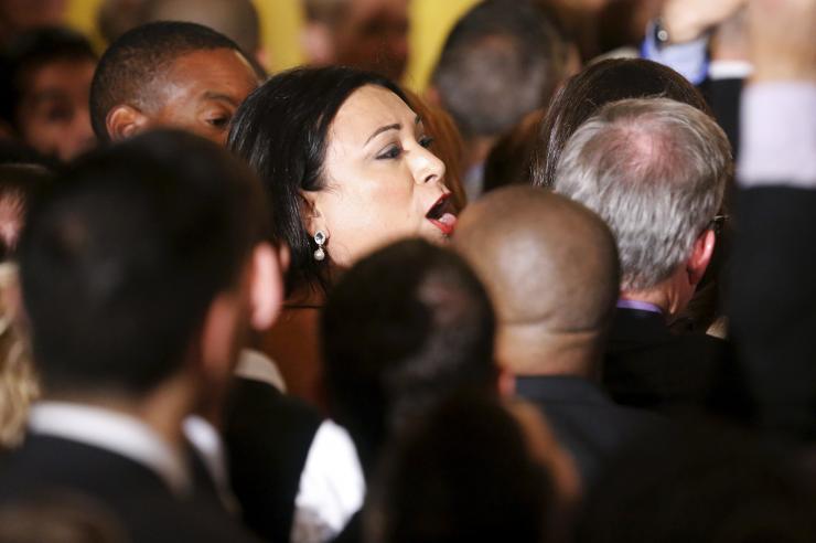 Jennicet Gutierrez interrupts President Obama on deportations at White House speech. (Photo: Jonathan Ernst/Reuters)